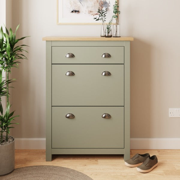 GFW Lancaster 2 Door 1 Drawer Shoe Cabinet Sage Green-Better Bed Company