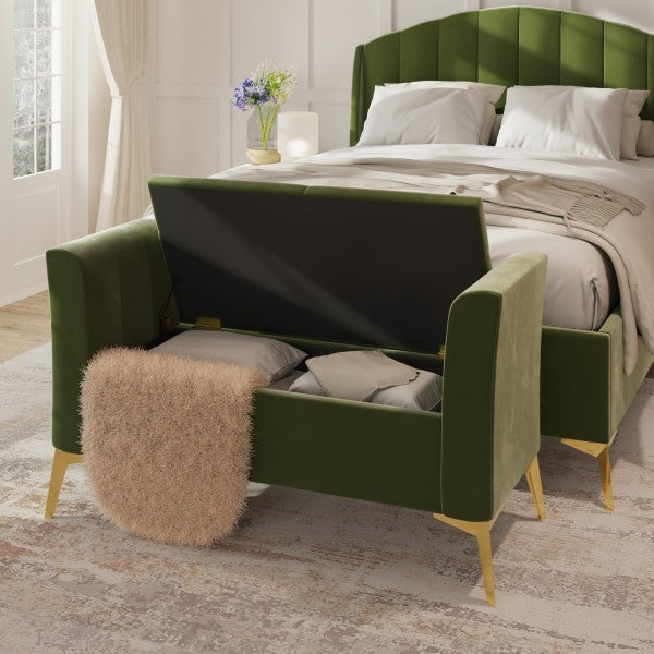 GFW Pettine Ottoman Storage Bench Green Open-Better Bed Company