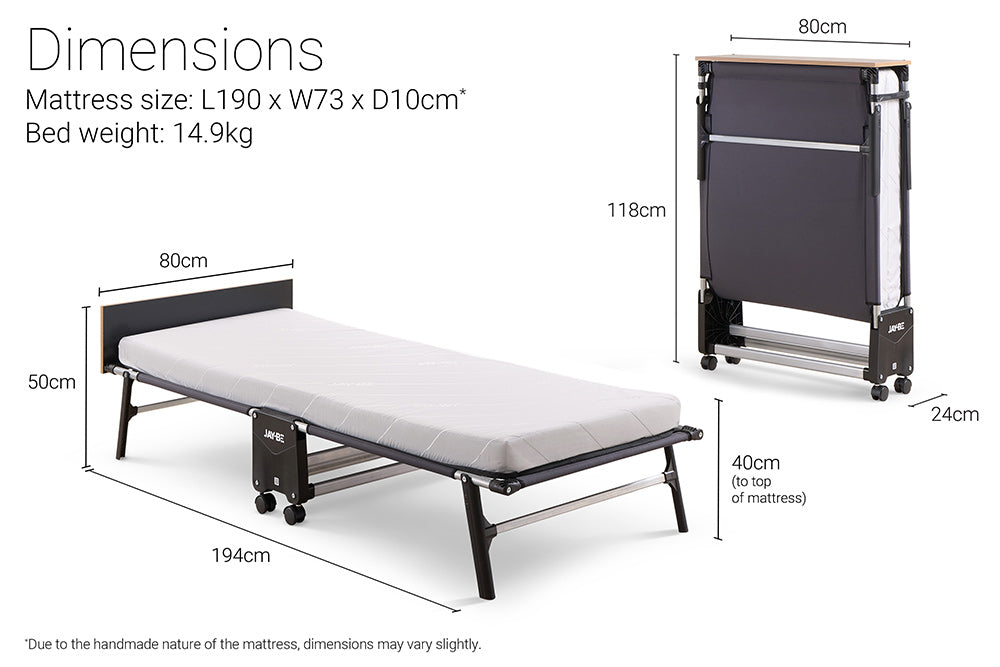 Jay-Be Rollaway Folding Bed with e-Fibre Mattress Dimensions-Better Bed Company