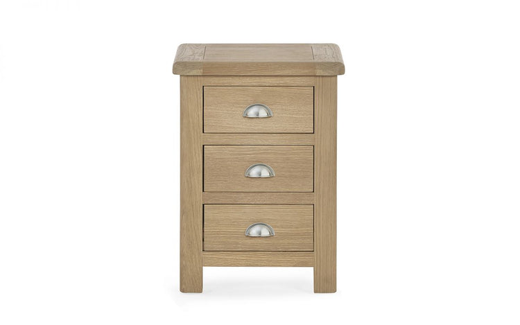 Julian Bowen Memphis Limed Oak 3 Drawer Bedside Table From Front-Better Bed Company