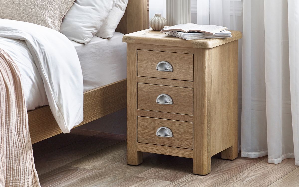 Julian Bowen Memphis Limed Oak 3 Drawer Bedside Table-Better Bed Company