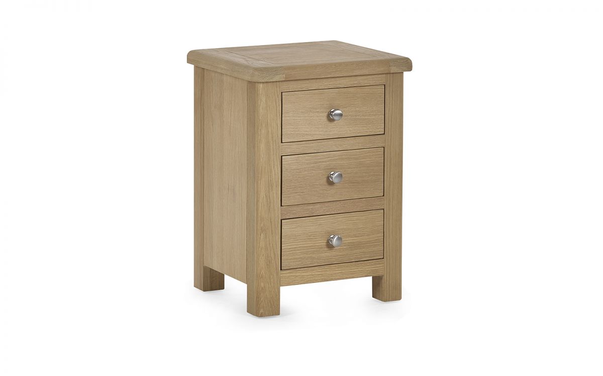 Julian Bowen Memphis Limed Oak 3 Drawer Bedside Table From Front Side-Better Bed Company