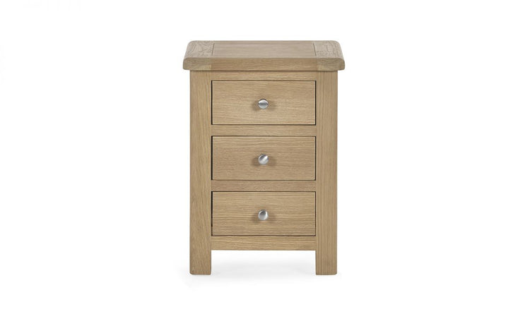 Julian Bowen Memphis Limed Oak 3 Drawer Bedside Table From Front-Better Bed Company