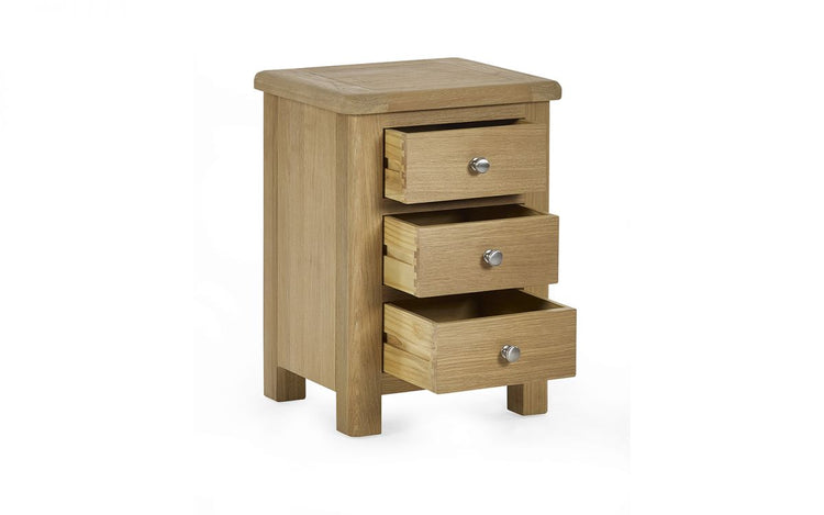 Julian Bowen Memphis Limed Oak 3 Drawer Bedside Table Draws Open-Better Bed Company