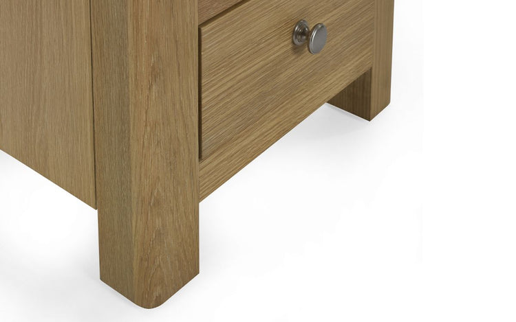 Julian Bowen Memphis Limed Oak 3 Drawer Bedside Table Legs Close Up-Better Bed Company