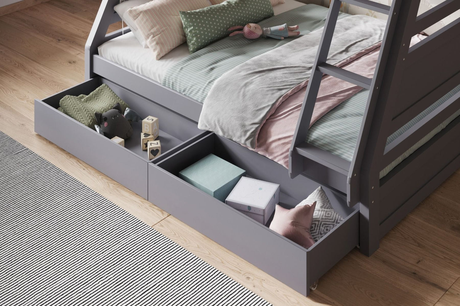 Better Triple Bunk Bed Grey Drawers-Better Bed Company