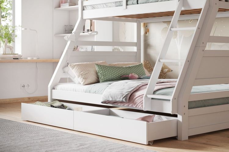 Better Triple Bunk Bed White Drawers Open-Better Bed Company