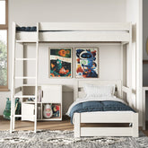 Kids Bunk Beds Tessa Small Double Wooden White & Grey Highsleeper With L Shaped Bed-Better Bed Company