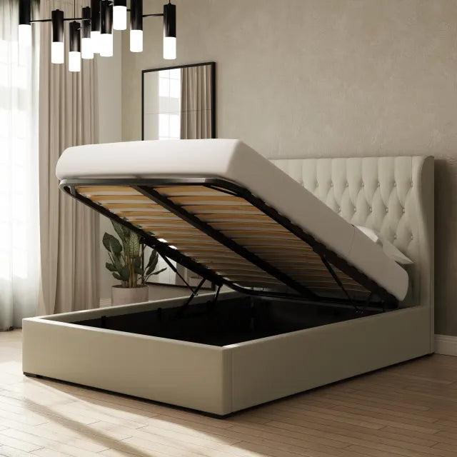 GFW Dakota Ottoman Bed Cream Open-Better Bed Company