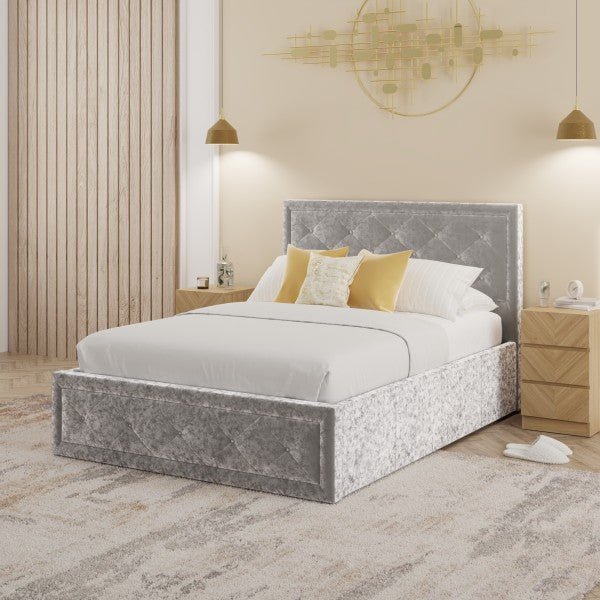 GFW Hollywood Ottoman Bed Silver Crushed Velvet-Better Bed Company