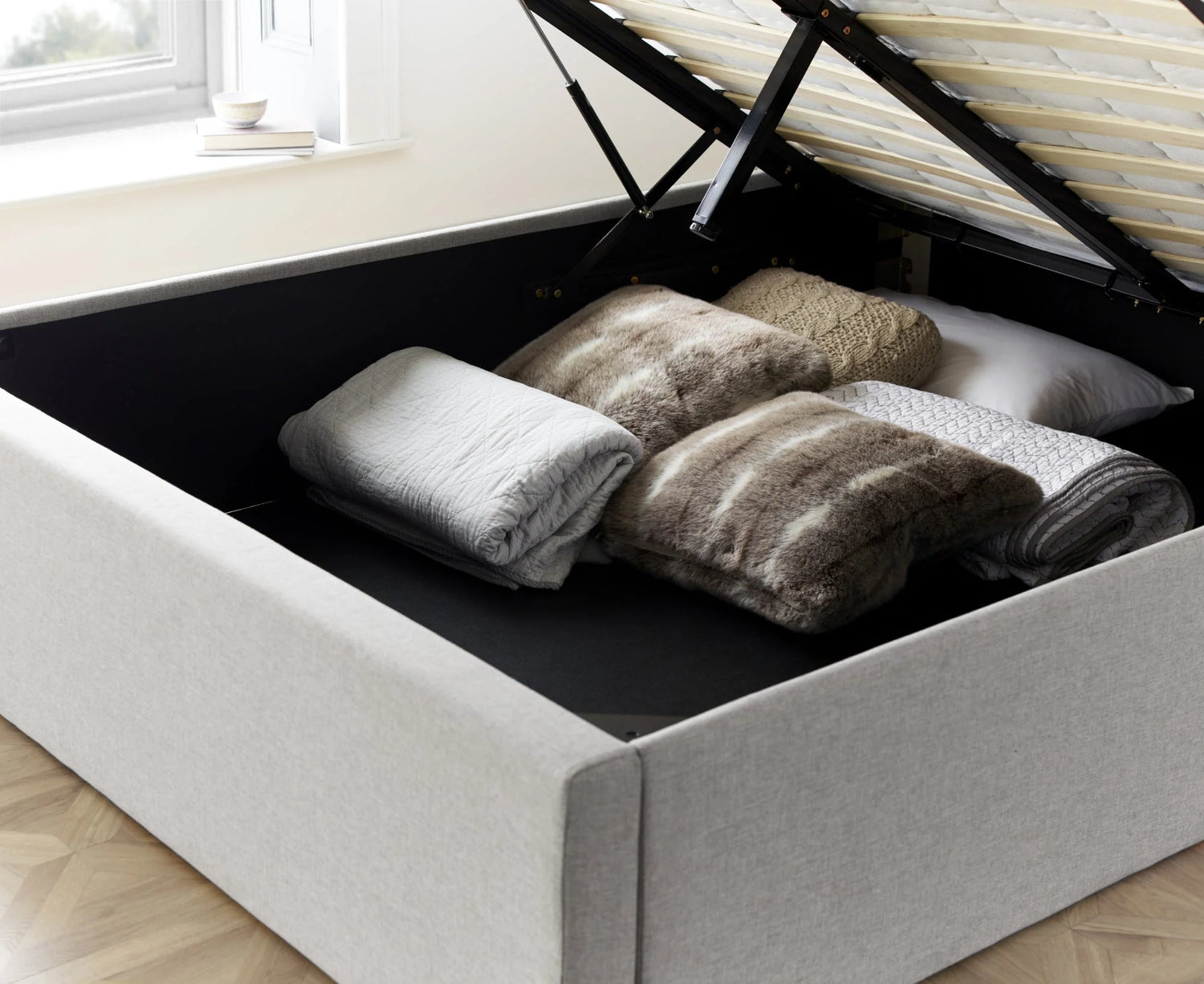 Bedmaster Wilson Ottoman Bed Grey Inside Storage-Better Bed Company