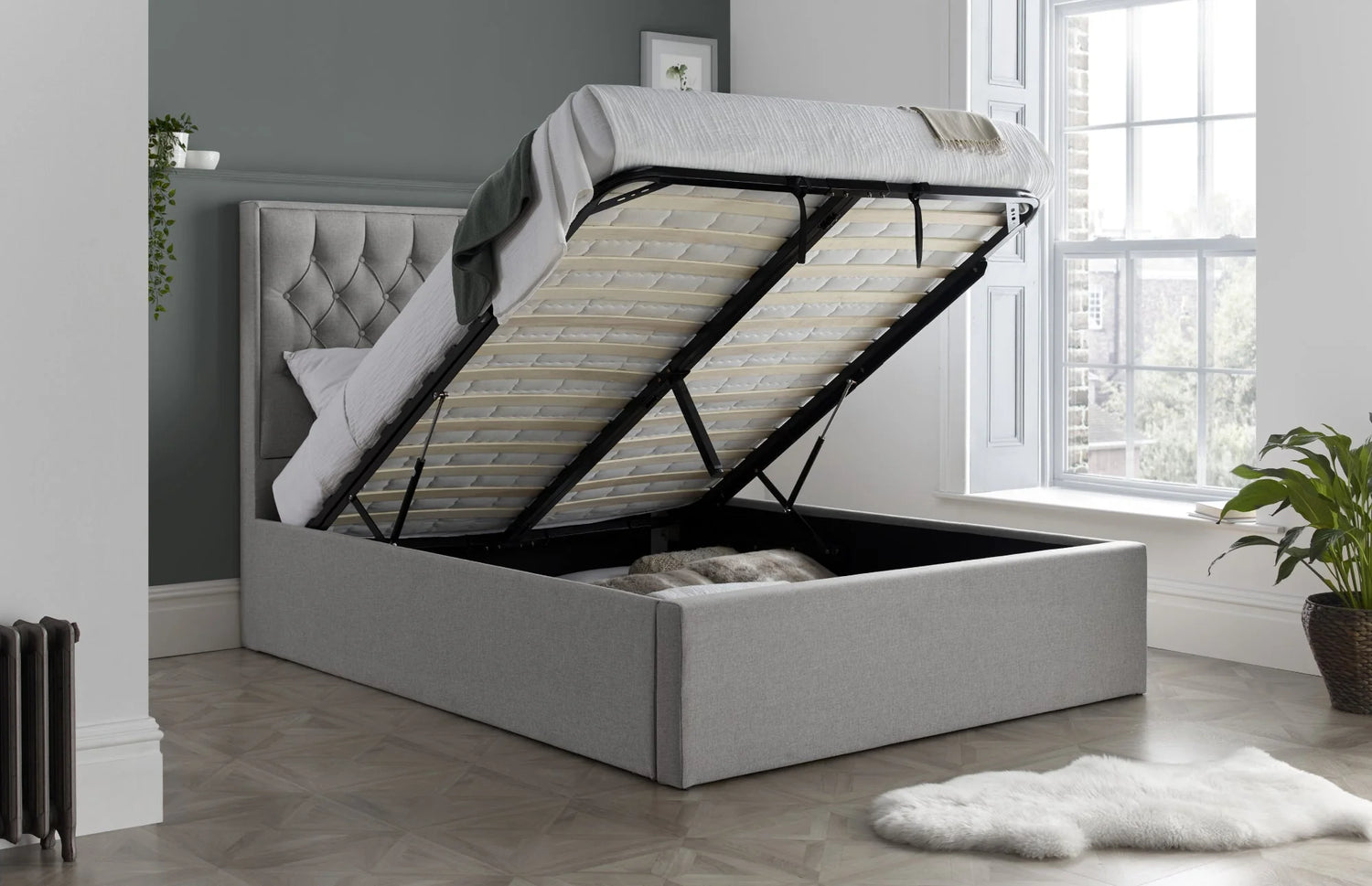 Bedmaster Wilson Ottoman Bed Grey Open-Better Bed Company