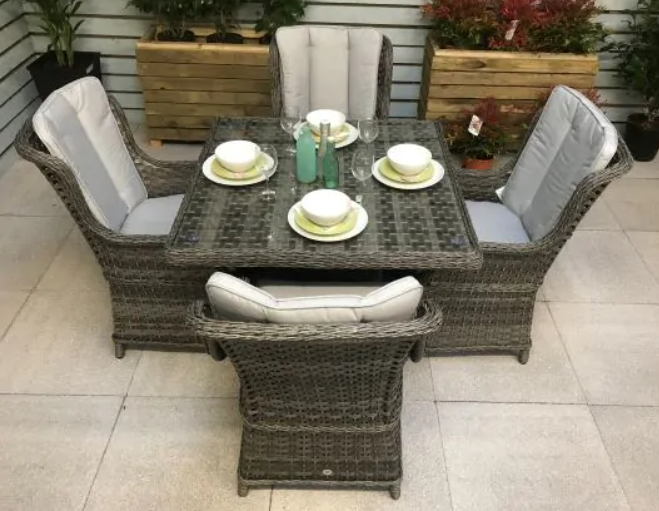 Signature Weave Victoria Square Dining Table 100cm In Multi Grey Wicker With Chairs-Better Bed Company 