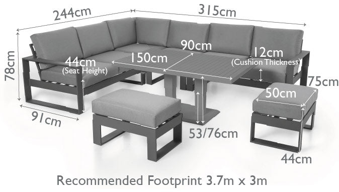 Maze Amalfi Large Corner Dining Set With Rising Table And Footstools