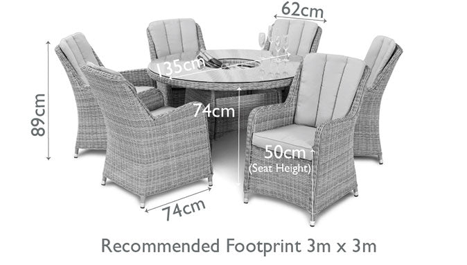 Maze Oxford 6 Seat Round Dining Set With Ice Bucket And Venice Chairs With Lazy Susan