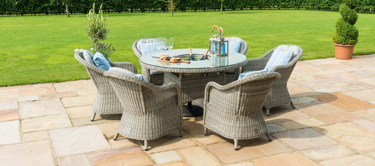 Maze Oxford 6 Seat Round Dining Set With Ice Bucket And Heritage Chairs With Lazy Susan