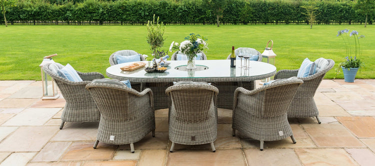 Maze Oxford 8 Seat Oval Dining Set With Ice Bucket And Heritage Chairs With Lazy Susan