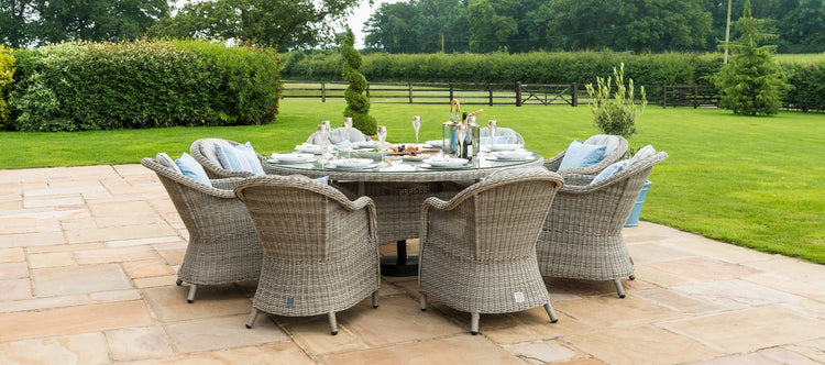 Maze Oxford 8 Seat Round Dining Set With Ice Bucket And Heritage Chairs With Lazy Susan