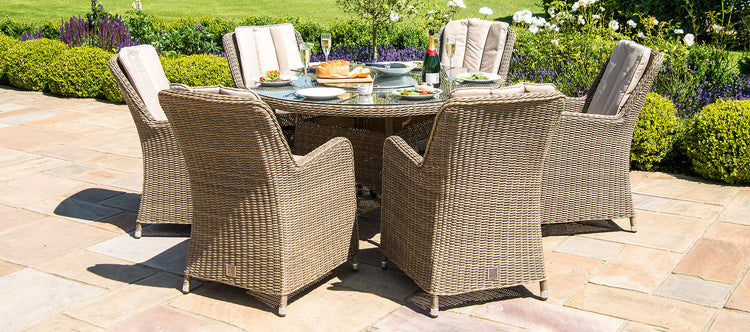 Maze Rattan Winchester 6 Seat Round Ice Bucket Dining Set With Venice  Chairs And Lazy Susan - FREE DELIVERY