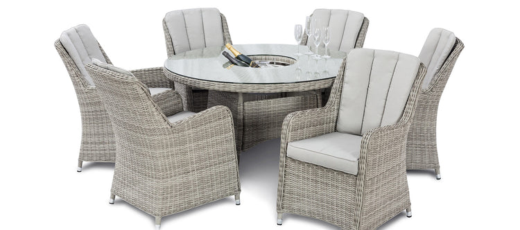 Maze Oxford 6 Seat Round Dining Set With Ice Bucket And Venice Chairs With Lazy Susan